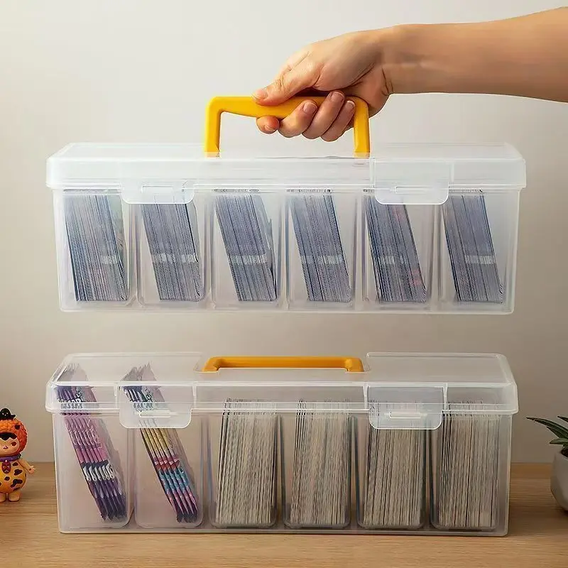 Dustproof Card Storage Box with Handle, Portable Organizer for Trading Cards, Photos & Small Items, Desk Drawer Container, Home & Office Use, Compartmentalized Organizers, Compartment Box