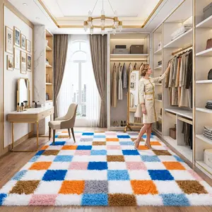 BLIOWL Vibrant Colorful Checkered Plush Area Rug, Cozy Shaggy Floor Mat, Unique Mother's Day Gift Idea, Premium Home Decor, Fast & Free US Shipping