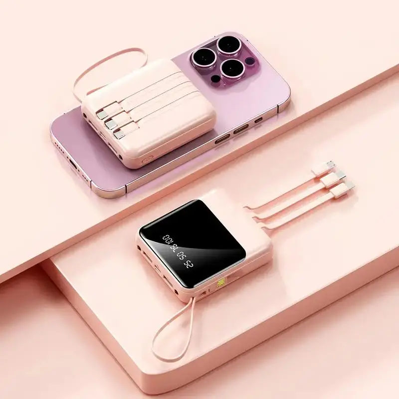 Portable Power Bank, 10000mAh Personalized Power Bank with 4 Cables, Smartphone Portable External Battery Charger for iPhone & Samsung