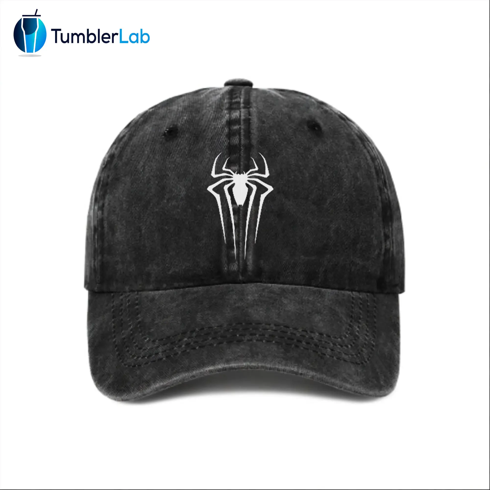 Unisex Vintage Washed Symbiote Spider Logo Baseball Cap 80s 90s Pattern Anime Hat Men Gift Snapback Fitted Vintage Denim Fabric Iconic Logo Heat Transfer Print Spider Detail