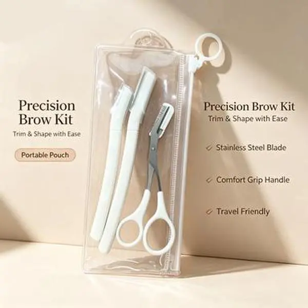 Eyebrow Shaping Kit 2 Brow Trimmers and 1 Eyebrow Scissors Set Micro-Mesh Brow Trimmer Razor for Safe Grooming Compact 5.90 Inch Beauty Tool for Home and Travel