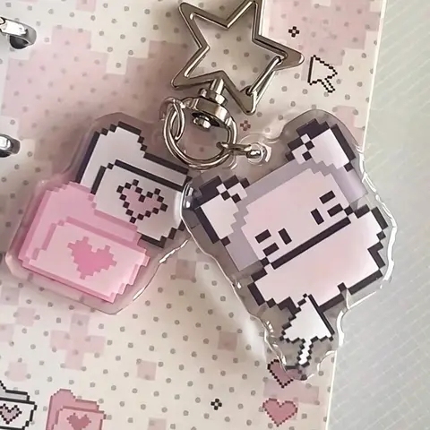 Pixel Art Acrylic Bag Charm Pendants, Star & Cute Character Bag Chain Charms, Kawaii Retro Bag Decoration Keychain, Girly Bag Pendant for Backpack Purse, Charms For Bags, Charms For Purses, Girly Purse Accessories