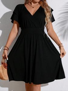 【plus size】 solid color v neck dress, fashion casual dress for wedding guest, women's hides tummy clothing for summer, dresses for women, womenswear, formal dress hides tummy, gowns, elegant wedding dress