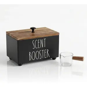 Laundry Scent Booster Container, Farmhouse Scent Beads Organization, Rustic Wood Dispenser for Clothing Fragrance Beads, Laundry Room Powder Box, Laundry Detergent Organizer Bin(Black)