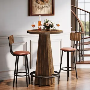 TRIBEWOOD Bar Table, 37.4" High Round Pub Table for Small Bars, Dining Room, Kitchen, Rustic Brown (Only Table)