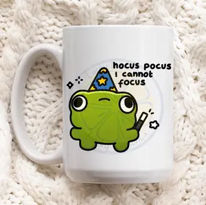 Frog Wizard ADHD Mug - Hocus Pocus I Cannot Focus Coffee Cup - Funny Neurodivergent Gift for Her, Sarcastic Office Mug, Cute Toad Gift