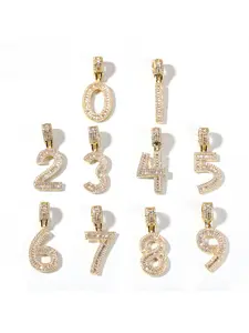 Number Pendant Necklace for Women Men, 18K Gold Plated Initial Necklace with Cubic Zirconia, Personalized Number Charm Jewelry for Birthday Gift, Drop Necklace