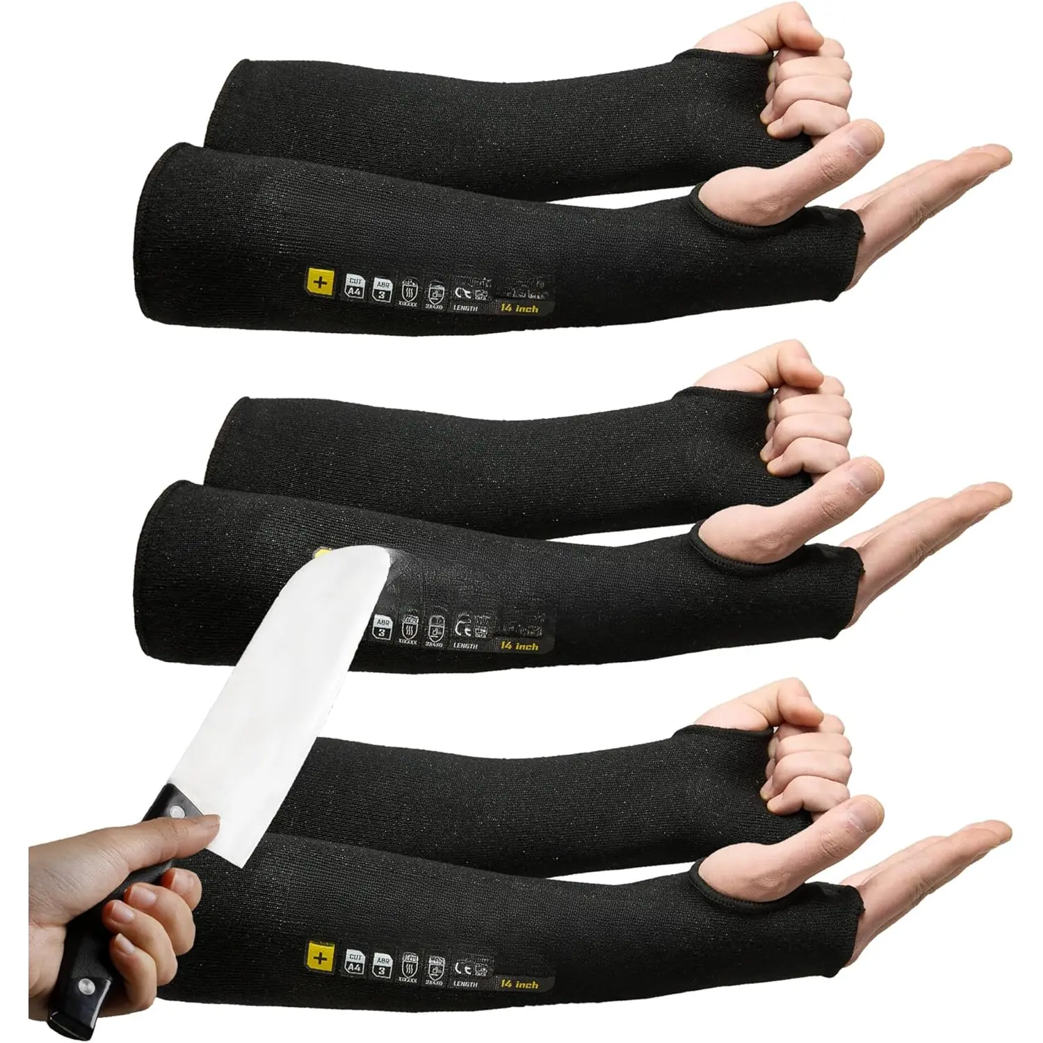 3 Pairs 14/18in A4 Cut Resistant Sleeves with Thumb Hole, UV Sun Protection Arm Sleeves for Thin  Farmer Gardener