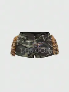Women's Y2K Patchwork Denim Shorts | Low Waist Rhinestone Camo Star Shorts | Kpop Baddie Streetwear Outfit