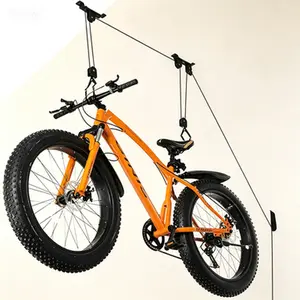 Ceiling Mount Bike Hanger, Heavy Duty Pulley Hoist System for Garage Storage, Indoor Bicycle Rack, Space Saving Overhead Lift, Reusable Bike Hook for Secure Parking