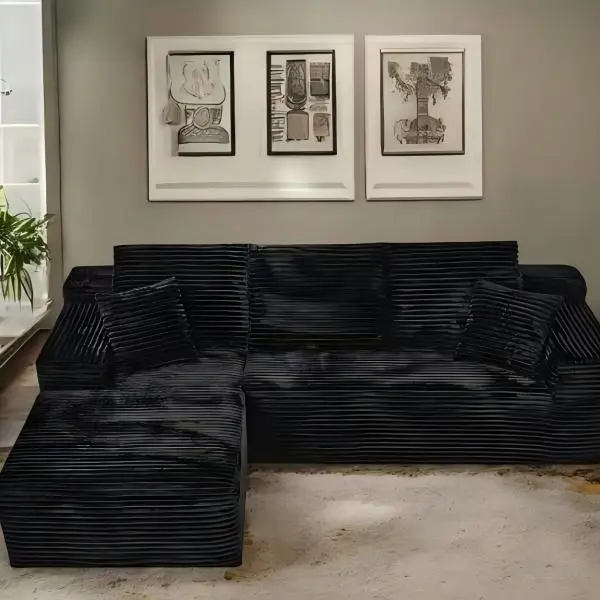 【1 Packages Shipping】NordFun Couch 96"L-Shaped Sectional Boneless Couch, Plush Corduroy Fabric Sofa with Deep-Seat, Modern Upholstered Couches for Living Room, No Assembly Required