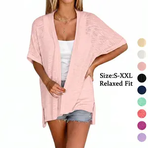 Women's 2026 Oversized Short Sleeve Open Front Kimono Cardigan Coat - Lightweight Dressy Summer Beach Coverup, Plus Size Loose Minimalist Batwing Knit Top, Casual Comfy Clothes for Daily Outdoor Wear