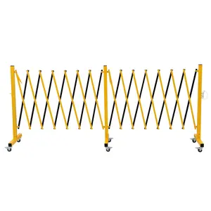 GYMTIME Expandable Barricade, Metal Safety Barrier with Casters, Adjustable Traffic Fence, Flexible Mobile Temporary Gate for Industrial Outdoor, 23 Feet, Yellow and Black