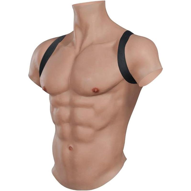 Silicone Muscle Suit for Men - Realistic Chest Plate KUMIHO Fake Abs Oil-Free Muscle HoodieStretchable Coy & splaHalloween Costume Skin-Friendly Fits Transgender & Daily Wear Formal & Matching Tops