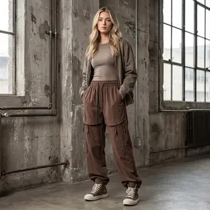 Plus Size Casual Cargo Pants with Adjustable Drawstring Hem, Multi-Zipper Design & Wrinkle-Free Fabric – Easy Care Daily Wear