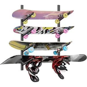 Skateboard Rack Wall Mount Skateboard Wall Hanger Snowboard Display Wall Mount Ski Holder 4-Floor Storage Rack for Skateboard Ski Snowboard Great Gifts for Snowboard & Ski Lovers