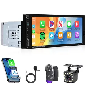 Single Din Car Radio with Carplay & Android Auto, 6.86 Inch HD Touch Screen with Hands-Free Bluetooth Handsfree, 1 Din Car Radio, Mirror Link, Voice Control, FM EQ SWC AUX/TF/USB + Camera