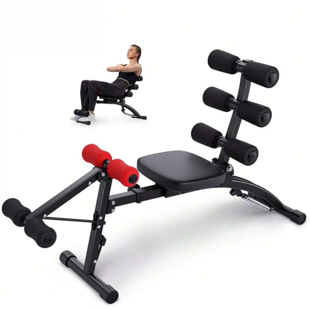 Multifunctional Adjustable Abdominal Exerciser - Abdominal Crunch Machine, Foam Roller, Home Gym Bodyweight Training Equipment with Enhanced Cushioning & Triangular Stability