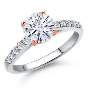 Gem Stone King 10K White and Rose Gold Round 7MM Gemstone Birthstone and Lab Grown Diamond Engagement Ring For Women | Available in Size 5,6,7,8,9