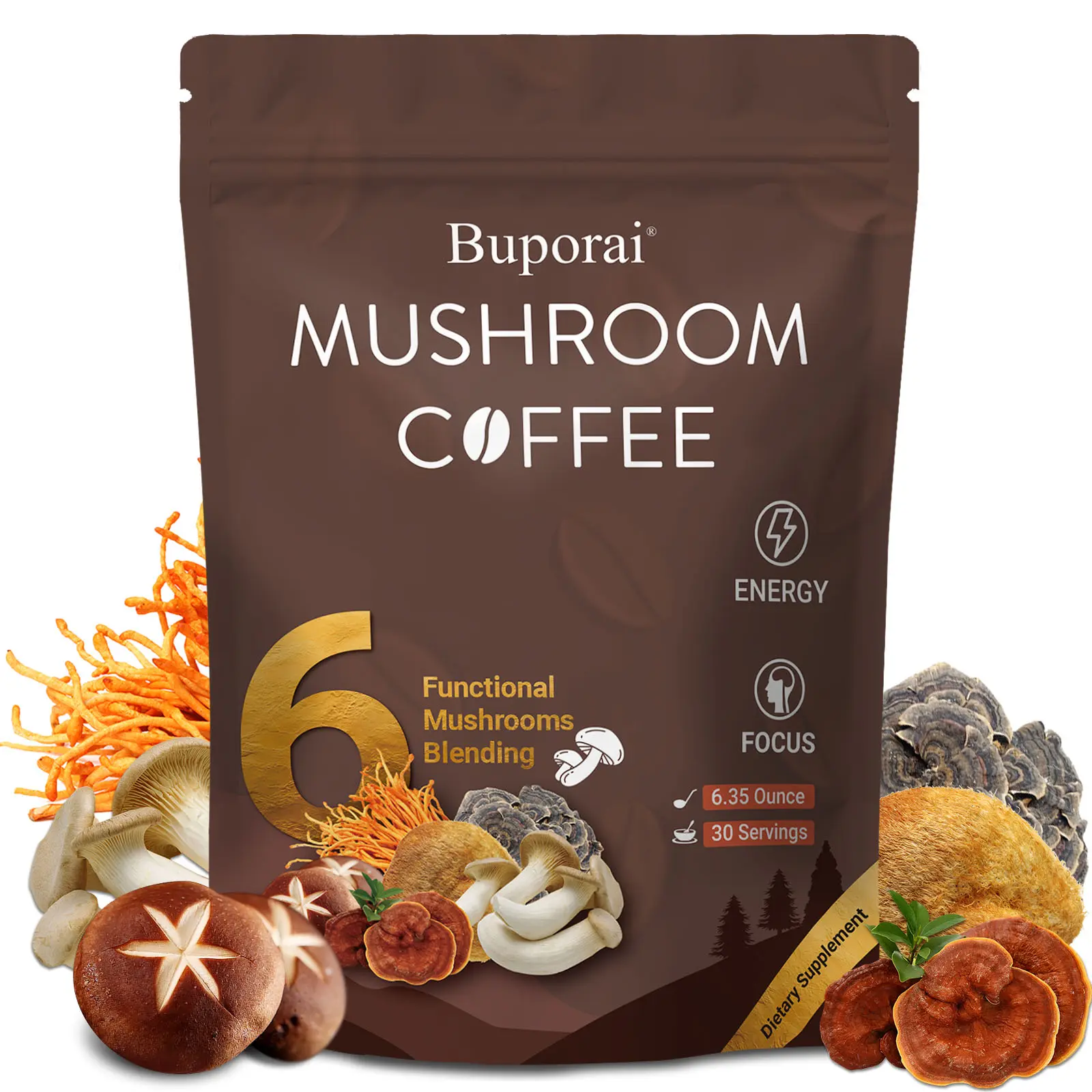 Mushroom Coffee, Instant Mushroom Coffee Organic with 6 Mushrooms Lion’s Mane, Cordyceps, Turkey Tail & Other for Energy, Focus, Digestion, Immunity, 35 Servings
