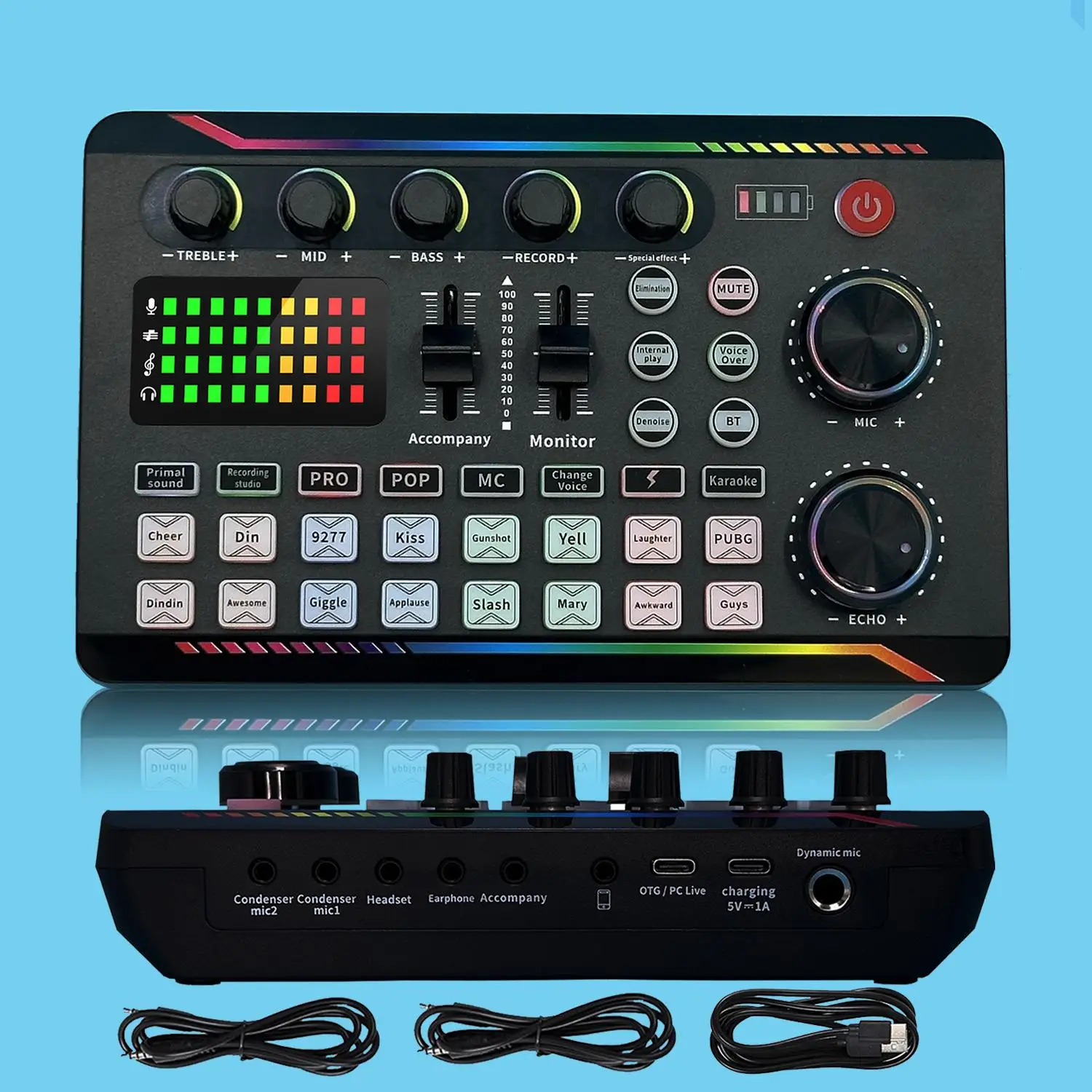 Live Sound Card, Professional Audio Mixer & Voice Changer, Portable External Sound Card for PC, Laptop, Smartphone, Game Recording, Streaming Podcast,