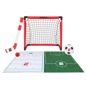 ESPN Soccer Goal and Hockey Goal Combo Set for Kids, Includes Mini Soccer Ball, Hockey Ball, Mini Hockey Stick, and 2 Play Mats