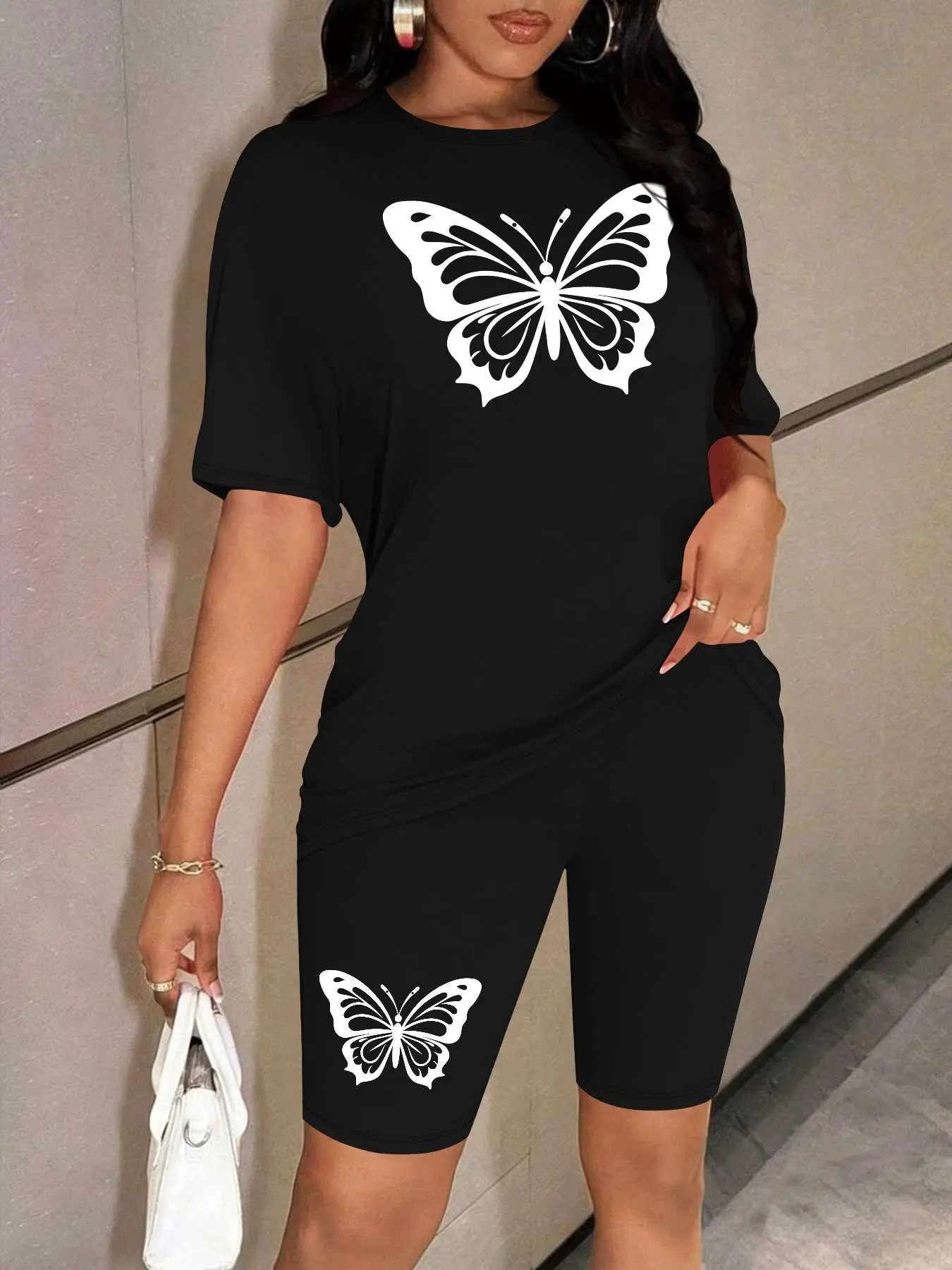 Personalized print pattern Women's Summer Casual 2-Piece Leisure Sports Set, Stylish Print Comfortable for Daily Wear, Trendy Ladies Fashion Must-Have