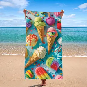 Macaron Rainbow Ice Cream Beach Towel, Cute Soft Heart Design, Large Beach Blanket for Girls, Reusable Summer Vacation Accessory