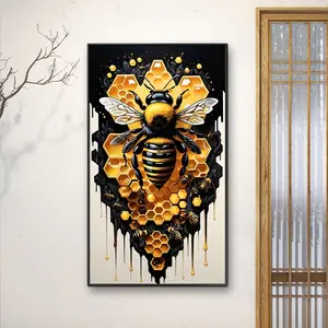 Bee & Honeycomb Pattern DIY Diamond Arts Colorful Painting Kit without Frame, 5D Diamond Arts Colorful Painting Kit, Wall Art Decor for Home Living Room Bedroom