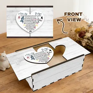 1pc wooden gift and clothing box features wedding vows, prayers, and a heart shaped puzzle. It's perfect as a Christmas/Valentine's Day/Easter/Father's Day/Mother's Day/birthday gift for family/friends/loved ones, or as a home decoration.