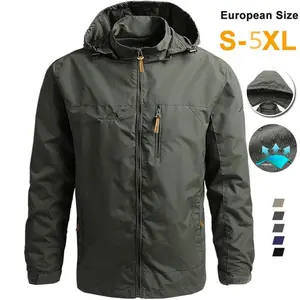 Men’s Waterproof Windbreaker Tactical Jacket, Outdoor Hooded Coat, Sports/Military Style, European Sizes S–5XL, Lightweight for Climbing