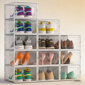 Shoe boxes 12 Pack Shoe Storage Box Clear Plastic Stackable Shoe Organizer for Closet Toy Storage Organizer Bins for Entryway, Closet, Under Bed, Black