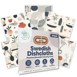 DECEE Swedish Discloths For Kitchen | 5 pack R eusable Paper Towels | Pottery