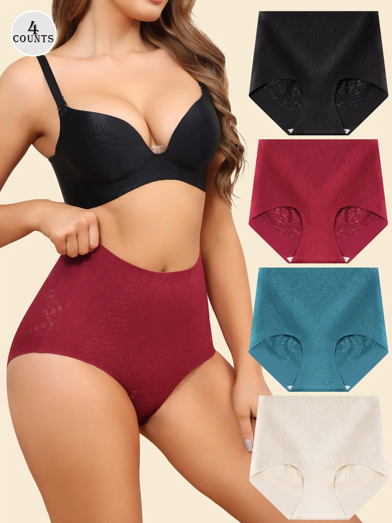 4 Pcs High Waisted Seamless Control Briefs Everyday Women Feminine Lace Lingerie Underwear, Soft Breathable No Show Breifs with Tummy Control, Plus Size Postpartum Panties S-Xxl Womenswear, Soft Stretch Panties, High Rise Panties, Breathable Panty