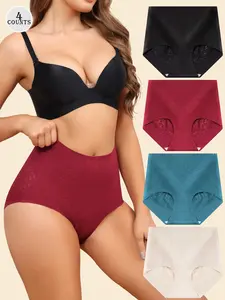 4 Pcs High Waisted Seamless Everyday Women Lace Lingerie Underwear, Soft Breathable No Show Breifs with Tummy Control, Plus Size Postpartum Panties S-Xxl
