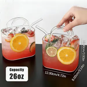 Handbag-Shaped Glass Cocktail Cup Set (Includes Straws And Cleaning Brush) - Creative Bar Juice Glasses, Trendy Tavern Cocktail Drinkware