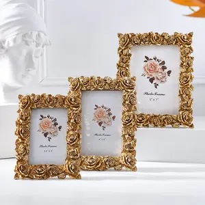 Vintage Rose Resin Photo Frame, Detailed Frame, High Quality Frame, European Style Home Decor, Horizontal & Vertical Use, Includes Random Inner Paper, Ideal for Bedroom Office Desk