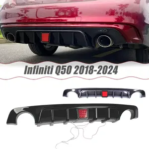 MUTUSAISI Rear Diffuser W/LED Brake Light For Infiniti Q50 2018-2024 Rear Bumper Lower Lip Splitter Spoiler Body Kit Trim Exterior Accessories