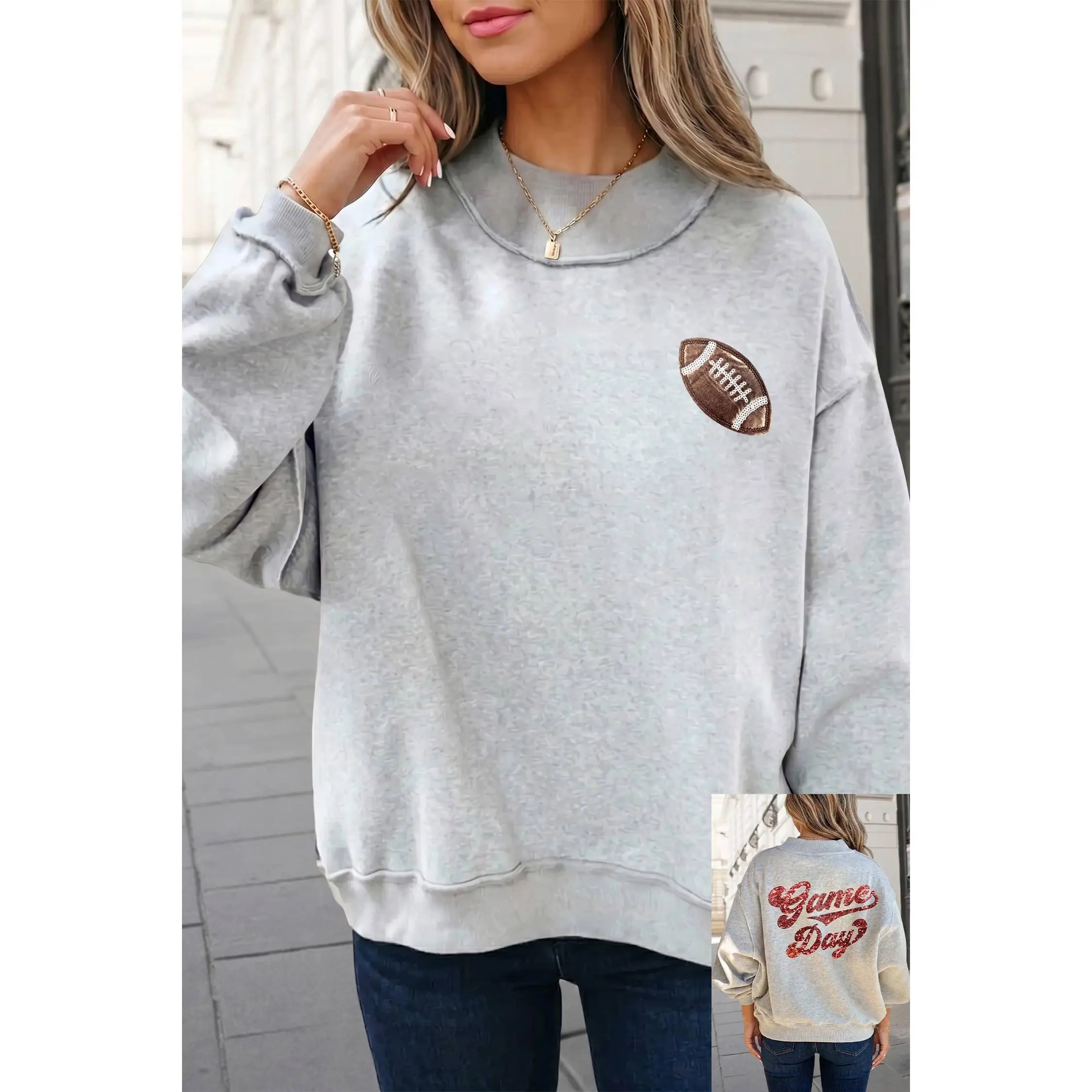 Game Day Letter Mock Neck Reversible Sweatshirt