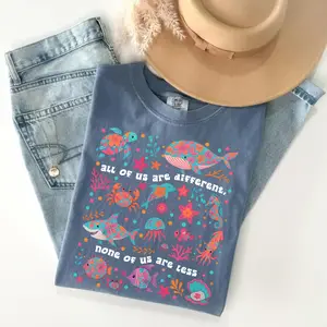 Comfort Colors Autism Inclusion T-Shirt, All of Us Are Different Neurodivergent T-Shirt, Women's Casual Crewneck Shirt, Trendy Summer Tee