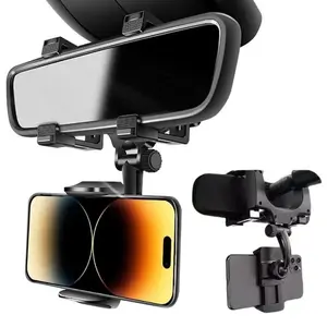 Universal 360° Rotation Rear View Mirror Phone Holder GPS Phone Mount for car, Adjustable Rotatable Car Phone Mount Rearview Mirror Phone Holder Bracket Clip Clamp