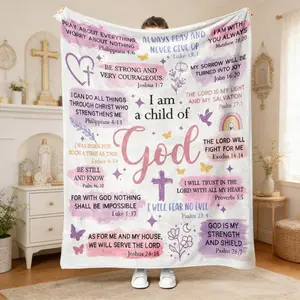 Christian Themed Blanket, Soft Throw Blanket with Bible Verse & Cross Design, Air-conditioned Room Blanket, Warm Nap Blanket for Home & Office, Slogan Print Blanket