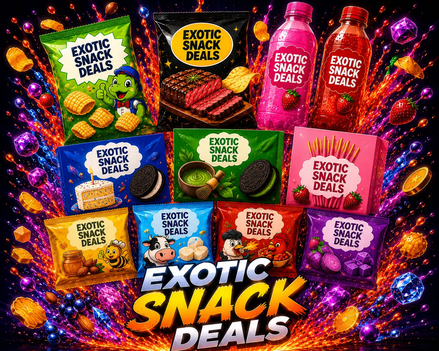 Exotic Snack Bundle - 11 Full-Size Food & Beverages Items