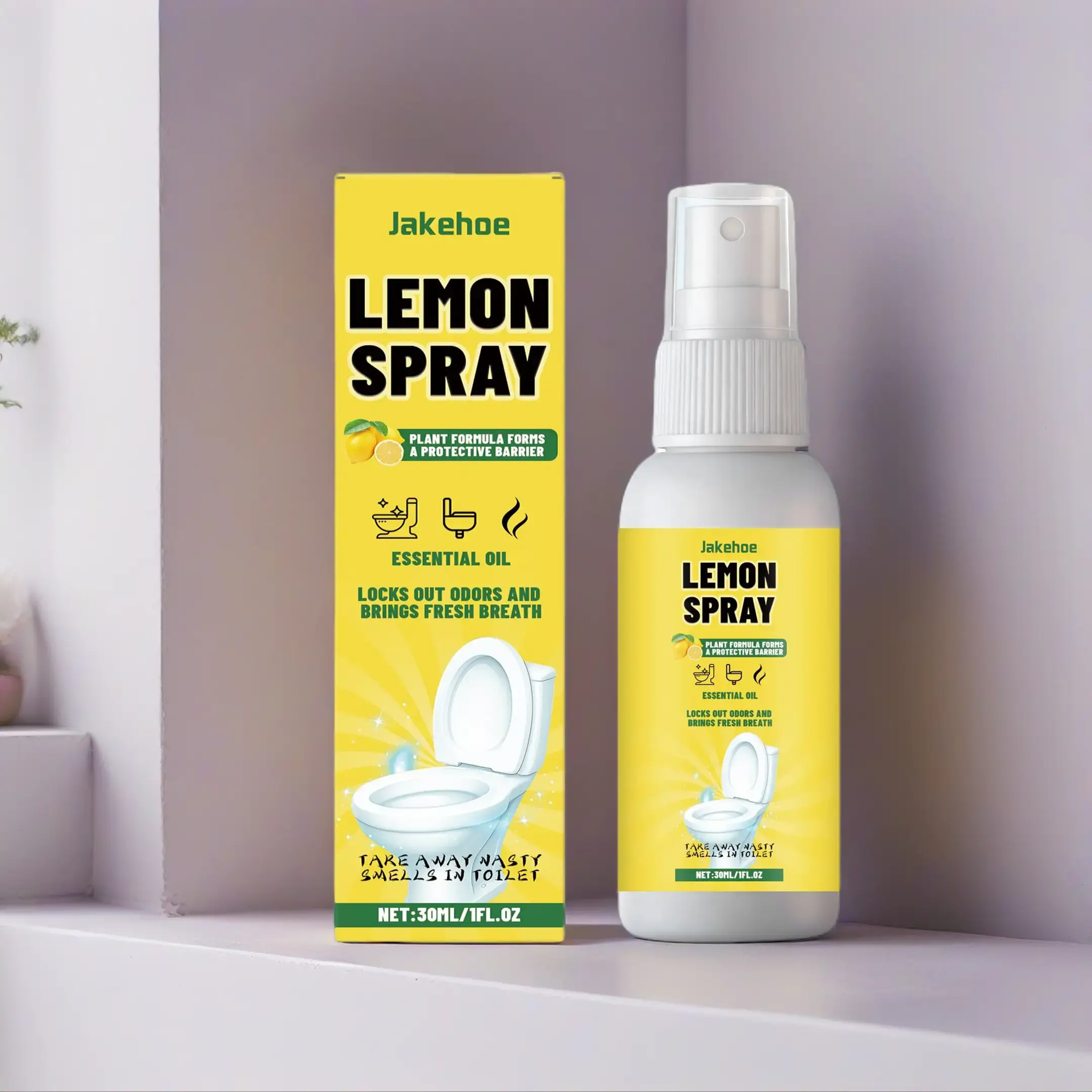 Jakehoe Lemon Toilet Freshener Spray – Long-Lasting Bathroom Fragrance Spray with Fresh Lemon Scent