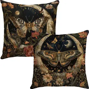 2pcs/set Boho Polyester Throw Pillow Covers, Gothic Butterfly Cushion Case, Decorative Pillow Cover For Farmhouse Living Room Bedroom Couch Sofa, Home Decor Room Decor Party Decor Single-Sided Printed No Pillow Insert 18x18 Inch