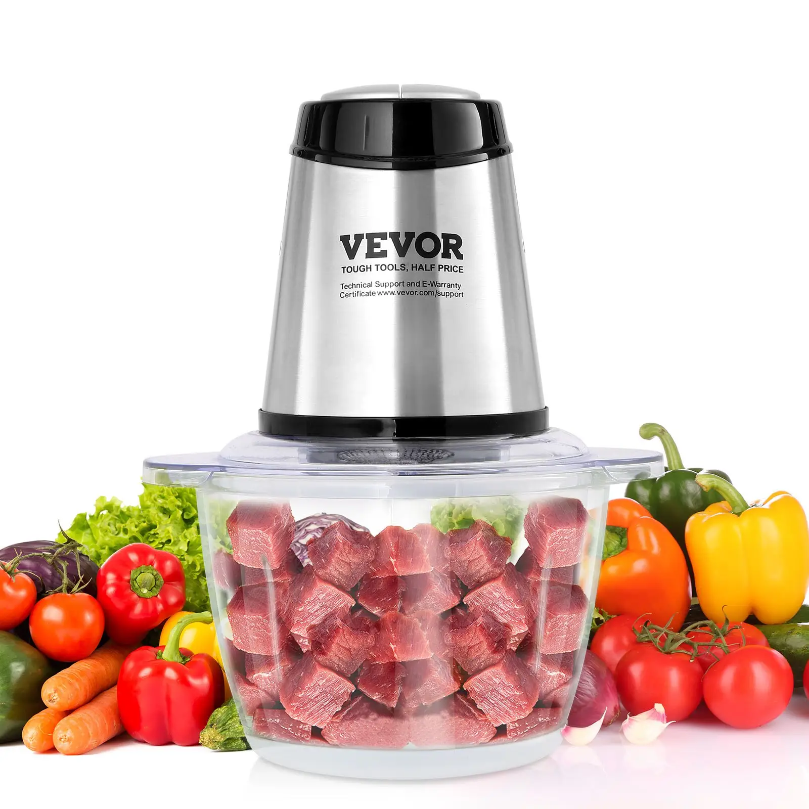 VEVOR Electric Meat Grinder with 4 Stainless Steel Blades, 400W Electric Food Chopper, 5 Cup Glass Bowl, 2 Speeds Food Grinder for Baby Food, Meat, On