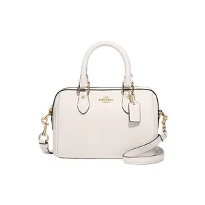 COACH Rowan 18 Small Leather Crossbody Bag with Zipper Closure and Quilted Pattern in White for Women