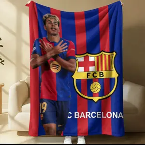 Barcelona Football Club printed pattern blanket, suitable for all seasons, suitable for beds, sofas, cars, room decorations, and gifts, suitable for children or adults, Figure Print Blanket