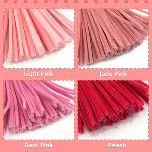300 Pieces Pink Series Upgraded Pink Chenille Bouquet DIY Art Handmade Decoration with Plush Twist Sticks Colorful Tube Cleaning Sticks Mother's Day Floral Handicrafts Handmade Gifts Handcraft Diy Flower Decor