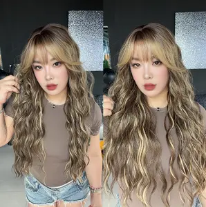 JBEXTENSION 28 Inches Scalpiana Long Wave 3.5X4 Hard Silky Top Natural Scalp Effect Wig with Bangs OSSIE LONG